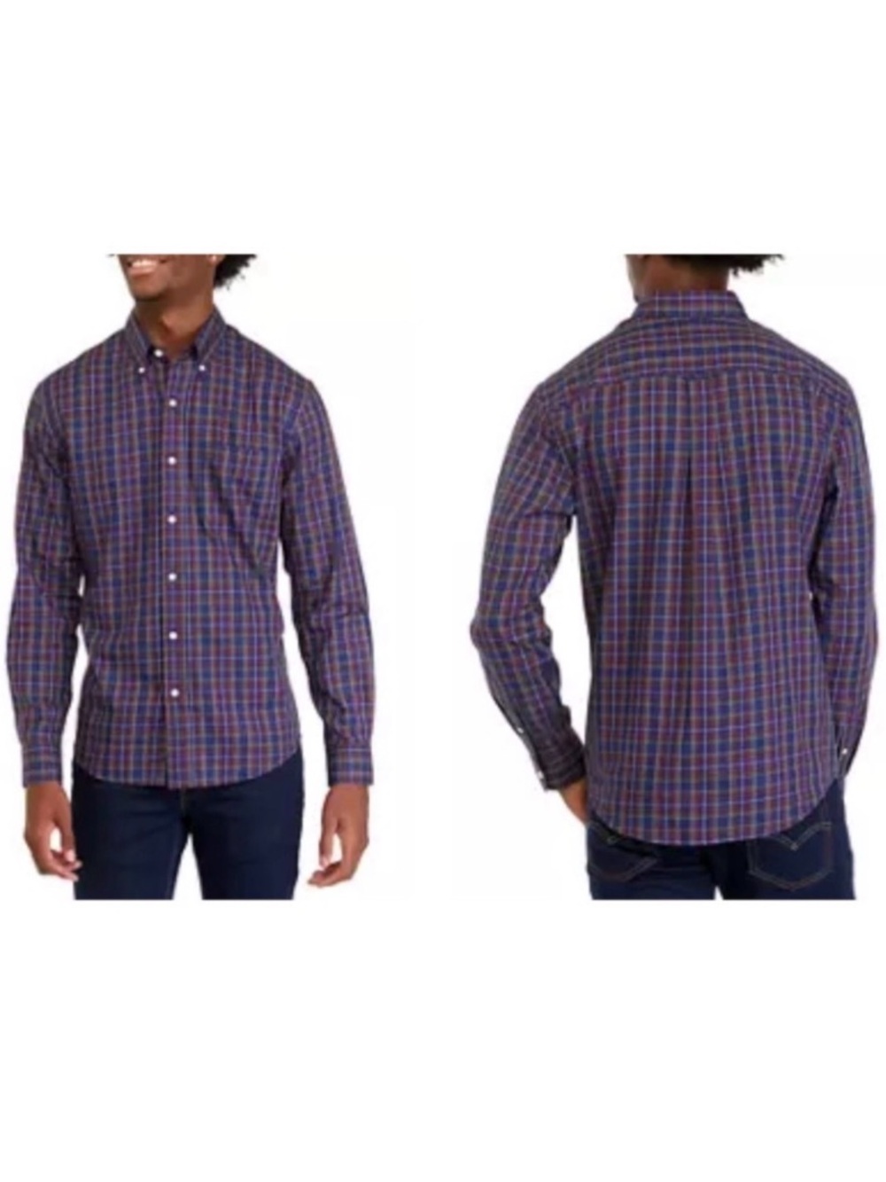 NEW Men's Long Sleeve Woven Button Down Plaid Shirt Size Large